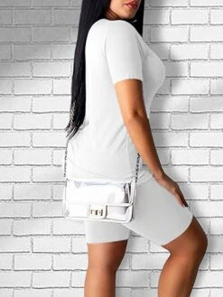 Women's Loungewear Sets Pure Color Fashion Casual Comfort Street Daily Date Polyester Breathable Crew Neck Short Sleeve Shorts Elastic Waist Summer Spring Black White -Deals The Sexy Bra Store thuzjs1688541598844