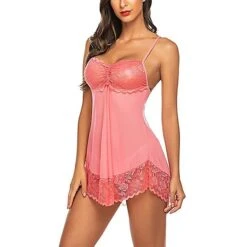 Women's Babydoll & Slips Suits Chemises & Negligees Jacquard Solid Colored Spandex Strap Mesh Lace Spring Summer Green White / Hook & Eye / Erotic -Deals The Sexy Bra Store tieits1639472317838