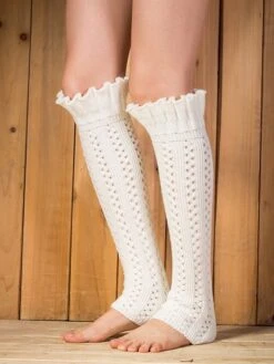 Women's Leg Warmers Knit Boot Socks Pure Color Casual Comfort Soft Home Daily Vacation Acrylic Warm Fall Winter Old Khaki Black -Deals The Sexy Bra Store tihpsy1695369150770