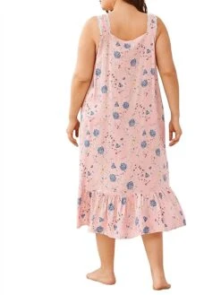 Women's Plus Size Loungewear Dress Flower Casual Comfort Soft Home Daily Bed Polyester Breathable Straps Sleeveless Dress Spring Summer Black Pink -Deals The Sexy Bra Store tivzei1676281700688