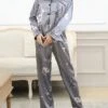 Women's Pajamas Sets Flower Fashion Comfort Soft Home Daily Bed Satin Breathable Lapel Long Sleeve Shirt Pant Button Pocket Fall Winter Black Gray
