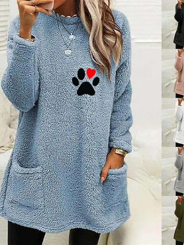 Women's Fleece Lounge Top Light Blue Baby Blue Cartoon Casual Comfort Home Bed Polar Fleece Warm Breathable Crew Neck Long Sleeve Pullover Pocket Fall Winter Black White 7 Women's Fleece Lounge Top Light Blue Baby Blue Cartoon Casual Comfort Home Bed Polar Fleece Warm Breathable Crew Neck Long Sleeve Pullover Pocket Fall Winter Black White - Image 7