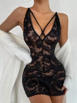 Women's Sexy Lingerie Chemises & Negligees Pure Color Hot Comfort Sweet Home Bed Valentine's Day Polyester Breathable V Wire Sleeveless Summer Spring Black