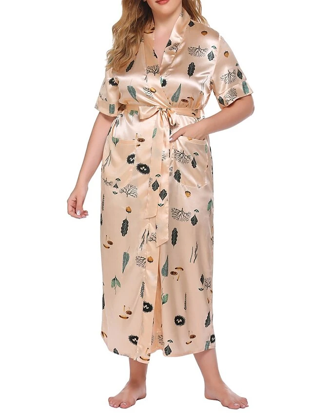 Women's Plus Size Loungewear Bathrobe Robes Gown Nightgown Flower Casual Comfort Soft Home Daily Bed Polyester Breathable V Wire Short Sleeve Dress Spring Summer Light Pink Black 10 Women's Plus Size Loungewear Bathrobe Robes Gown Nightgown Flower Casual Comfort Soft Home Daily Bed Polyester Breathable V Wire Short Sleeve Dress Spring Summer Light Pink Black - Image 10