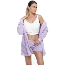 Women's Hooded Pajama Sets 3 Pieces Fluffy Fleece Long Sleeves Coat Shorts Vest For Winter Gift For Valentine's Day 32 Women's Hooded Pajama Sets 3 Pieces Fluffy Fleece Long Sleeves Coat Shorts Vest For Winter Gift For Valentine's Day -Deals The Sexy Bra Store tkyeag1670986569097