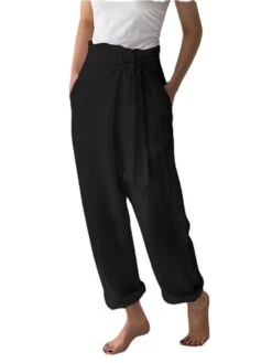 Women's Loungewear Pants Regular Fit Solid Color Fashion Simple Casual Street Linen Breathable Straight Leg Trousers With Pockets Elastic Waistband Self Tie Knot Summer Spring Black White 11 Women's Loungewear Pants Regular Fit Solid Color Fashion Simple Casual Street Linen Breathable Straight Leg Trousers With Pockets Elastic Waistband Self Tie Knot Summer Spring Black White -Deals The Sexy Bra Store tlealc1684213962021