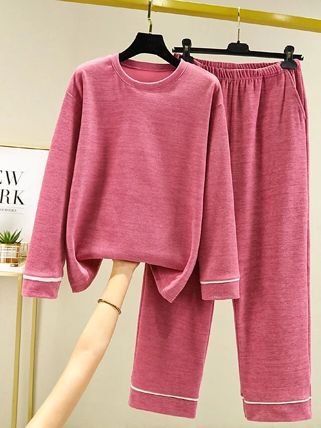 Women's Loungewear Delong Thermal Underwear Sets Pure Color Simple Casual Comfort Home Daily Bed Polyester Warm Crew Neck Long Sleeve Pant Pocket Elastic Waist Fall Winter Light Pink Pink 5 Women's Loungewear Delong Thermal Underwear Sets Pure Color Simple Casual Comfort Home Daily Bed Polyester Warm Crew Neck Long Sleeve Pant Pocket Elastic Waist Fall Winter Light Pink Pink - Image 5