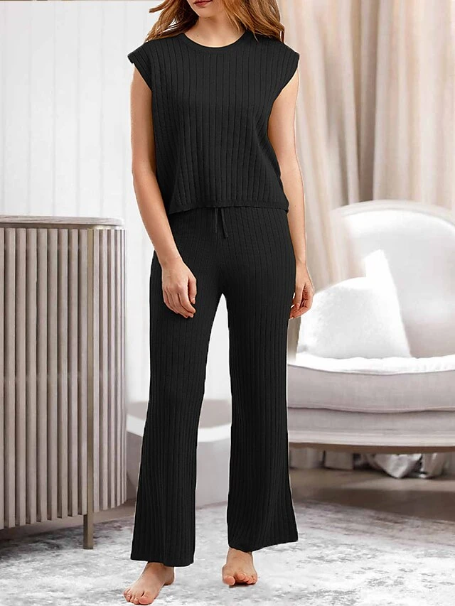 Women's Lounge Sets 2 Pieces Sweater Sets Pure Color Fashion Casual Comfort Street Daily Date Polyester Breathable Crew Neck Sleeveless Pant Summer Fall Black Orange 5 Women's Lounge Sets 2 Pieces Sweater Sets Pure Color Fashion Casual Comfort Street Daily Date Polyester Breathable Crew Neck Sleeveless Pant Summer Fall Black Orange - Image 5