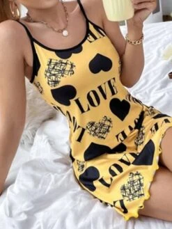 Women's Plus Size Pajamas Nightgown Dress Heart Letter Fashion Casual Soft Home Daily Bed Polyester Breathable Straps Sleeveless Backless Spring Summer Yellow Red -Deals The Sexy Bra Store tonfay1673429073058