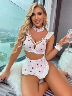 Women's Sexy Bodies Lingerie Set Costumes 4 Pieces Heart Romantic Fashion Soft Party Carnival Valentine's Day Lace Straps Sleeveless Adjustable Hole Including Panties Summer White / Sweet 9 Women's Sexy Bodies Lingerie Set Costumes 4 Pieces Heart Romantic Fashion Soft Party Carnival Valentine's Day Lace Straps Sleeveless Adjustable Hole Including Panties Summer White / Sweet -Deals The Sexy Bra Store toqcfr1655447722082