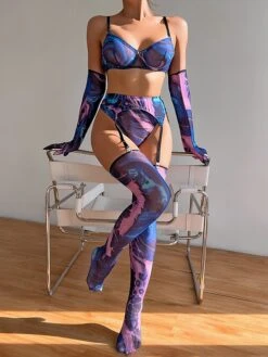 Women's Sexy Lingerie Sets 5 Pieces Pure Color Lovers Hot Home Bed Date Polyester Breathable Straps Sleeveless Backless Summer Spring Black Blue -Deals The Sexy Bra Store tpeptl1695712969273