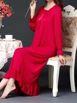 Women's Nightgown Nightshirt Dress Pure Color Simple Casual Comfort Home Daily Bed Cotton Breathable Crew Neck Long Sleeve Fall Winter 120 Coral Red Long Sleeves 120 Light Burgundy Long -Deals The Sexy Bra Store tpmnmm1695281848332