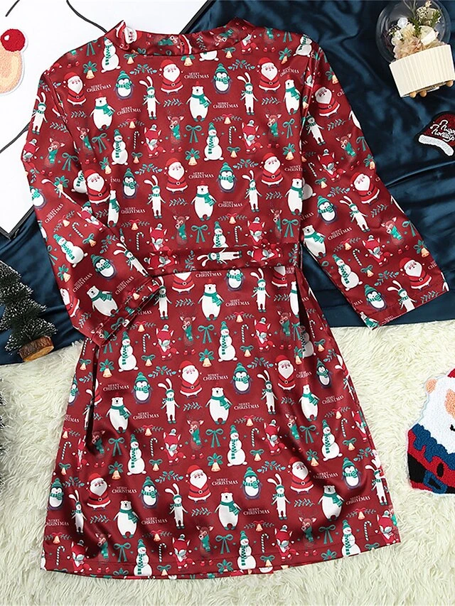 Women's Pajamas Robe Bathrobe Silk Robe Animal Bear Casual Comfort SoftXmas Home Christmas Bed Satin Breathable V Wire Long Sleeve Fall Winter Wine 2 Women's Pajamas Robe Bathrobe Silk Robe Animal Bear Casual Comfort SoftXmas Home Christmas Bed Satin Breathable V Wire Long Sleeve Fall Winter Wine - Image 2