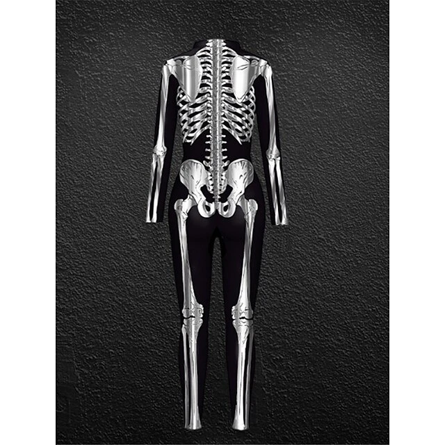 Women's Onesie Skeleton Retro Punk & Gothic Halloween Polyester Breathable Stand Collar Long Pant Fall Winter Black White 5 Women's Onesie Skeleton Retro Punk & Gothic Halloween Polyester Breathable Stand Collar Long Pant Fall Winter Black White - Image 5