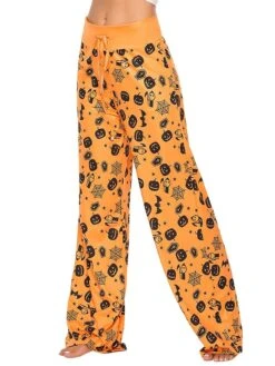 Women's Pants Pajama Pant Pumpkin Spiders Simple Casual Soft Home Halloween Daily Polyester Breathable Pant Summer Spring Sunflower Color Black