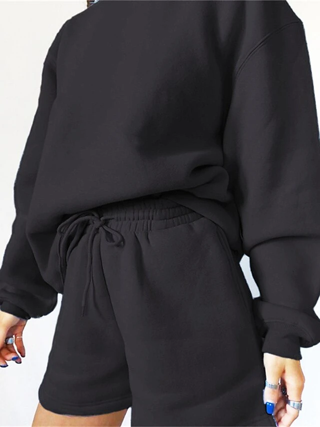 Women's Lounge Sets 2 Pcs Sweatshirt And Shorts Pure Color Fashion Casual Comfort Street Daily Date Polyester Warm Crew Neck Long Sleeve Shorts Fall Winter Black Pink 6 Women's Lounge Sets 2 Pcs Sweatshirt And Shorts Pure Color Fashion Casual Comfort Street Daily Date Polyester Warm Crew Neck Long Sleeve Shorts Fall Winter Black Pink - Image 6