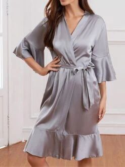 Women's Pajamas Robe Bathrobe Silk Robe Pure Color Fashion Comfort Wedding Party Satin Breathable V Wire Half Sleeve Summer Fall Light Pink Light Blue -Deals The Sexy Bra Store ttoopn1692779764896
