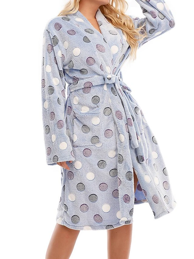 Women's Plus Size Pajamas Robe Bathrobe Dot Color Combo Plush Casual Comfort Home Daily Bed Flannel Warm V Wire Long Sleeve Pocket Fall Winter White Pink 10 Women's Plus Size Pajamas Robe Bathrobe Dot Color Combo Plush Casual Comfort Home Daily Bed Flannel Warm V Wire Long Sleeve Pocket Fall Winter White Pink - Image 10