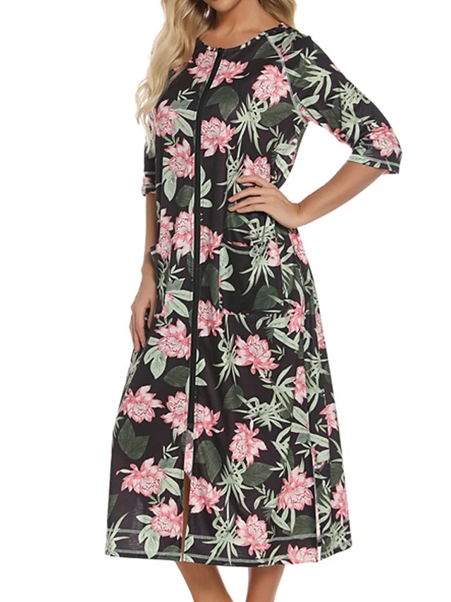 Women's Pajamas Robes Gown Bathrobes Pjs Leopard Flower Simple Comfort Home Daily Cotton Crew Neck Half Sleeve Pocket Winter Fall Blue Pink 13 Women's Pajamas Robes Gown Bathrobes Pjs Leopard Flower Simple Comfort Home Daily Cotton Crew Neck Half Sleeve Pocket Winter Fall Blue Pink - Image 13