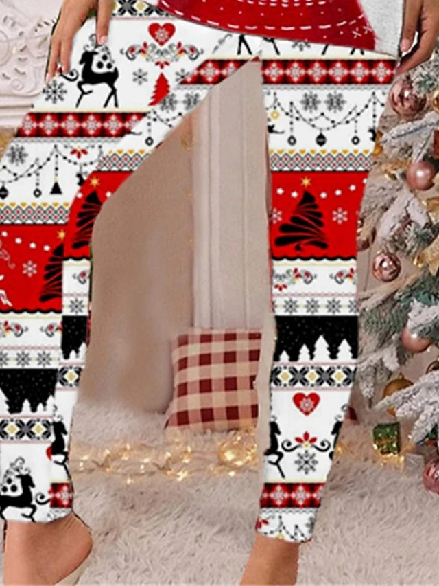 Women's Plus Size Christmas Pajamas Sets Animal Elk Fashion Comfort Soft Home Xmas Carnival Cotton Spandex Jersey Gift Long Sleeve T Shirt Tee Pant Elastic Waist Fall Spring White 3 Women's Plus Size Christmas Pajamas Sets Animal Elk Fashion Comfort Soft Home Xmas Carnival Cotton Spandex Jersey Gift Long Sleeve T Shirt Tee Pant Elastic Waist Fall Spring White - Image 3