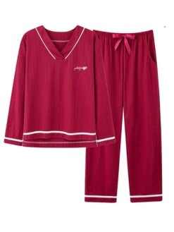 Women's Pajamas Pajama Top And Pant Sets Stripe Fashion Casual Comfort Home Daily Bed Cotton Breathable V Wire Long Sleeve T Shirt Tee Pant Summer Fall Light Pink Pink -Deals The Sexy Bra Store tvcaxm1689581295644