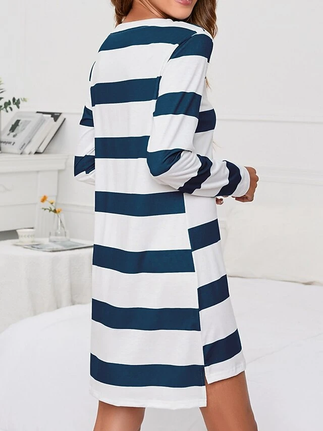 Women's Loungewear Nightgown Nightshirt Dress Stripe Basic Casual Comfort Home Daily Vacation Cotton Breathable Crew Neck Long Sleeve Summer Spring Black Green 11 Women's Loungewear Nightgown Nightshirt Dress Stripe Basic Casual Comfort Home Daily Vacation Cotton Breathable Crew Neck Long Sleeve Summer Spring Black Green - Image 11