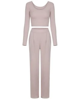 Women's Loungewear Sets Pure Color Simple Casual Comfort Home Street Daily Polyester Breathable Crew Neck Long Sleeve T Shirt Tee Pant Pocket Spring Summer Lotus Pink White