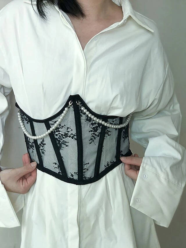 Corset Women's Corset Tops Sexy Underbust Corset Retro Embroidery Lace Lace Flower Buckle Lace Up Polyester Prom Birthday Party Party & Evening Spring & Summer Fall & Winter All Seasons White Black 9 Corset Women's Corset Tops Sexy Underbust Corset Retro Embroidery Lace Lace Flower Buckle Lace Up Polyester Prom Birthday Party Party & Evening Spring & Summer Fall & Winter All Seasons White Black - Image 9