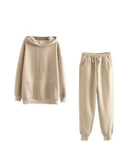 Women's Loungewear Sets Pure Color Warm Fashion Sport Street Daily Going Out Polyester Comfort Warm Hoodie Pocket Fall Winter Black White