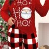 Women's Christmas Pajama Top Letter Santa Claus Warm Comfort Home Daily Spandex Crew Neck Fall Winter Black Red