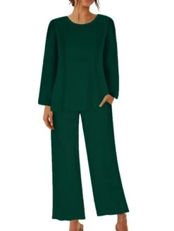 Women's Loungewear Sets Pure Color Simple Casual Comfort Home Daily Bed Polyester Breathable Crew Neck Long Sleeve T Shirt Tee Pant Pocket Fall Winter Black Red -Deals The Sexy Bra Store txmcyi1694072417006