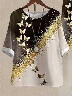 Women's Plus Size Loungewear Sets Butterfly Simple Casual Comfort Home Daily Vacation Polyester Breathable Crew Neck Half Sleeve T Shirt Tee Pant Spring Summer Khaki -Deals The Sexy Bra Store tylhfn1676446186000