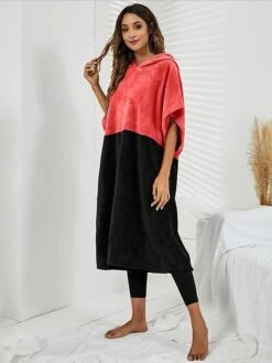 Women's Robes Gown Pure Color Comfort Home Polyester Comfort Short Sleeve Pullover Pocket Hoodie Summer Red Blue -Deals The Sexy Bra Store tyqutp1690446015001