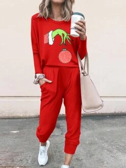 Women's Sets 2 Pieces Cartoon Monster Comfort Funny Home Christmas Polyester Breathable Crew Neck Long Sleeve Pullover Pant Pocket Fall Winter Light Green Wine 4 Women's Sets 2 Pieces Cartoon Monster Comfort Funny Home Christmas Polyester Breathable Crew Neck Long Sleeve Pullover Pant Pocket Fall Winter Light Green Wine -Deals The Sexy Bra Store uayjcs1695817616234