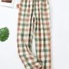 Women's Loungewear Pants Lounge Pants Grid / Plaid Fashion Casual Soft Home Street Daily Cotton Breathable Long Pant Elastic Waist Fall Winter White Powder Lotus Pink