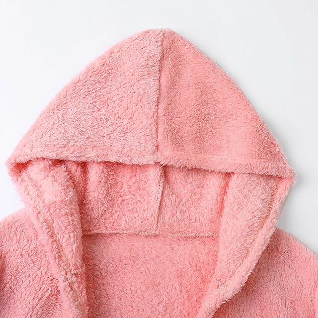 Women's Hooded Pajama Sets 3 Pieces Fluffy Fleece Long Sleeves Coat Shorts Vest For Winter Gift For Valentine's Day 4 Women's Hooded Pajama Sets 3 Pieces Fluffy Fleece Long Sleeves Coat Shorts Vest For Winter Gift For Valentine's Day - Image 4