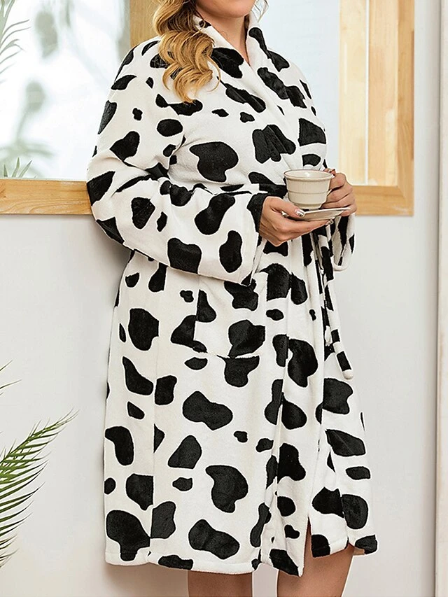 Women's Plus Size Pajamas Robe Bathrobe Dot Color Combo Plush Casual Comfort Home Daily Bed Flannel Warm V Wire Long Sleeve Pocket Fall Winter White Pink 1 Women's Plus Size Pajamas Robe Bathrobe Dot Color Combo Plush Casual Comfort Home Daily Bed Flannel Warm V Wire Long Sleeve Pocket Fall Winter White Pink