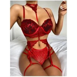 Women‘s Christmas Lingeries Gift Sexy Bodies Garter Lingerie Set 1 Set Flower Undergarments Xmas Home Bed Straps Mesh Transparent Green Black / Seamed / Spring / Summer / Seamed