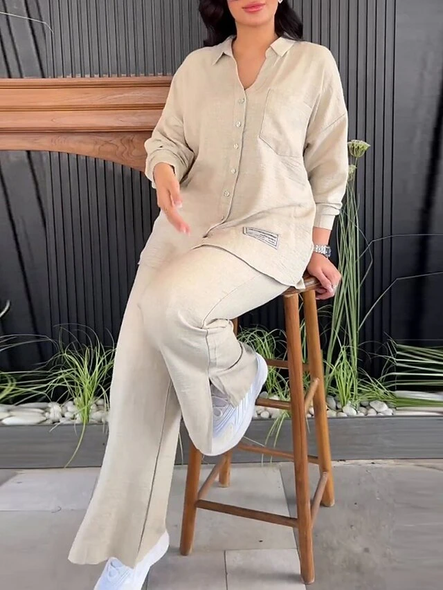 Women's Pajamas Sets Pure Color Casual Comfort Home Daily Bed Polyester Breathable Lapel Long Sleeve Shirt Pant Button Fall Winter Black Blue 2 Women's Pajamas Sets Pure Color Casual Comfort Home Daily Bed Polyester Breathable Lapel Long Sleeve Shirt Pant Button Fall Winter Black Blue - Image 2