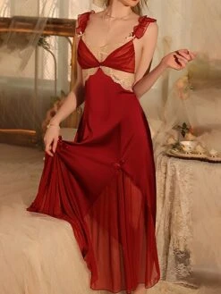 Women's Pajamas Nightgown Nightshirt Dress Pure Color Hot Comfort Sweet Home Daily Bed Satin Breathable Straps Sleeveless Backless Fall Winter Black Light Green -Deals The Sexy Bra Store ucudtd1697161965409