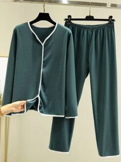 Women's Pajamas Sets Patchwork Warm Fashion Plush Home Daily Bed Cotton Warm Breathable V Wire Long Sleeve Shirt Pant Button Fall Winter Korean Fans Yellow -Deals The Sexy Bra Store udflfv1695281891028