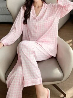 Women's Loungewear Sets Grid / Plaid Fashion Comfort Soft Home Daily Bed Ice Silk Breathable Lapel Long Sleeve Shirt Pant Button Pocket Fall Winter Black Pink 32 Women's Loungewear Sets Grid / Plaid Fashion Comfort Soft Home Daily Bed Ice Silk Breathable Lapel Long Sleeve Shirt Pant Button Pocket Fall Winter Black Pink -Deals The Sexy Bra Store udseoy1694766973867