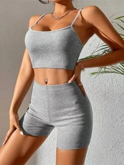 Women's Loungewear Sets Pure Color Sport Hot Casual Home Daily Going Out Polyester Breathable Straps Sleeveless Strap Top Shorts Backless Summer Fall Black White -Deals The Sexy Bra Store udxevz1691566031628
