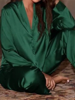 Women's Pajamas Pajama Top And Pant Sets 2 Pieces Pure Color Fashion Casual Soft Home Daily Bed Polyester Breathable Lapel Long Sleeve Pant Button Summer Fall Black Champagne -Deals The Sexy Bra Store uevppu1689581346015