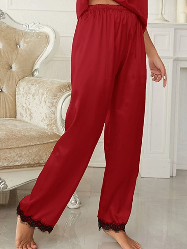 Women's Pajamas Pants Pajama Pant Pure Color Casual Comfort Soft Home Daily Bed Satin Breathable Spring Summer Lotus Pink Red 2 Women's Pajamas Pants Pajama Pant Pure Color Casual Comfort Soft Home Daily Bed Satin Breathable Spring Summer Lotus Pink Red - Image 2