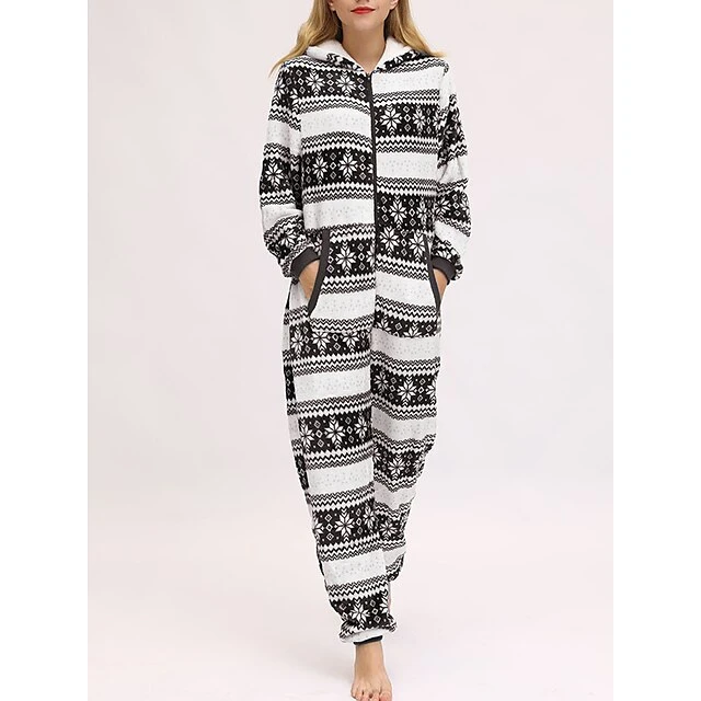 Women's Pajamas Jumpsuit Elk Snowflake Warm Fashion Casual Xmas Home Christmas Daily Polyester Breathable Hoodie Long Sleeve Pocket Fall Winter Black White 8 Women's Pajamas Jumpsuit Elk Snowflake Warm Fashion Casual Xmas Home Christmas Daily Polyester Breathable Hoodie Long Sleeve Pocket Fall Winter Black White - Image 8