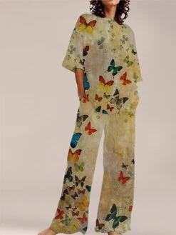 Women's Loungewear Sets 2 Pieces Flower Simple Comfort Sweet Home Daily Polyester Breathable Crew Neck Short Sleeve Pullover Pant Pocket Summer Spring Yellow Red -Deals The Sexy Bra Store uhqocz1685616227129