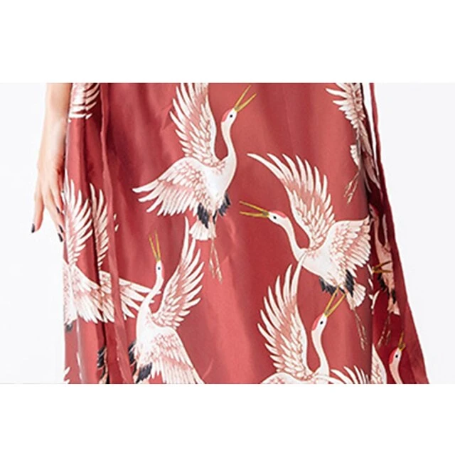 Women's Gift Robes Gown Pajamas Bathrobes Home Party Wedding Party Spa Print Crane Animal Silk Simple Soft Kimono Robes Sweet Fall Spring Summer V Wire Long Sleeve Tie Closure Belt Included 7 Women's Gift Robes Gown Pajamas Bathrobes Home Party Wedding Party Spa Print Crane Animal Silk Simple Soft Kimono Robes Sweet Fall Spring Summer V Wire Long Sleeve Tie Closure Belt Included - Image 7