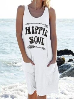 Women's Loungewear Nightshirt Dress Letter Fashion Casual Street Date Airport Cotton Spandex Jersey Breathable Crew Neck Sleeveless Pocket Summer Spring Black White -Deals The Sexy Bra Store uhzaxq1679966375448