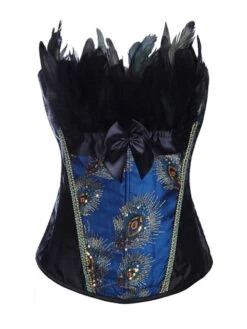 Women's Corsets Halloween Party & Evening Club Comfortable Overbust Corset Backless Tummy Control Embroidery Stripe Lace Up SpandexAll Seasons Black Blue / Bow / Bow -Deals The Sexy Bra Store uiliup1645177946997